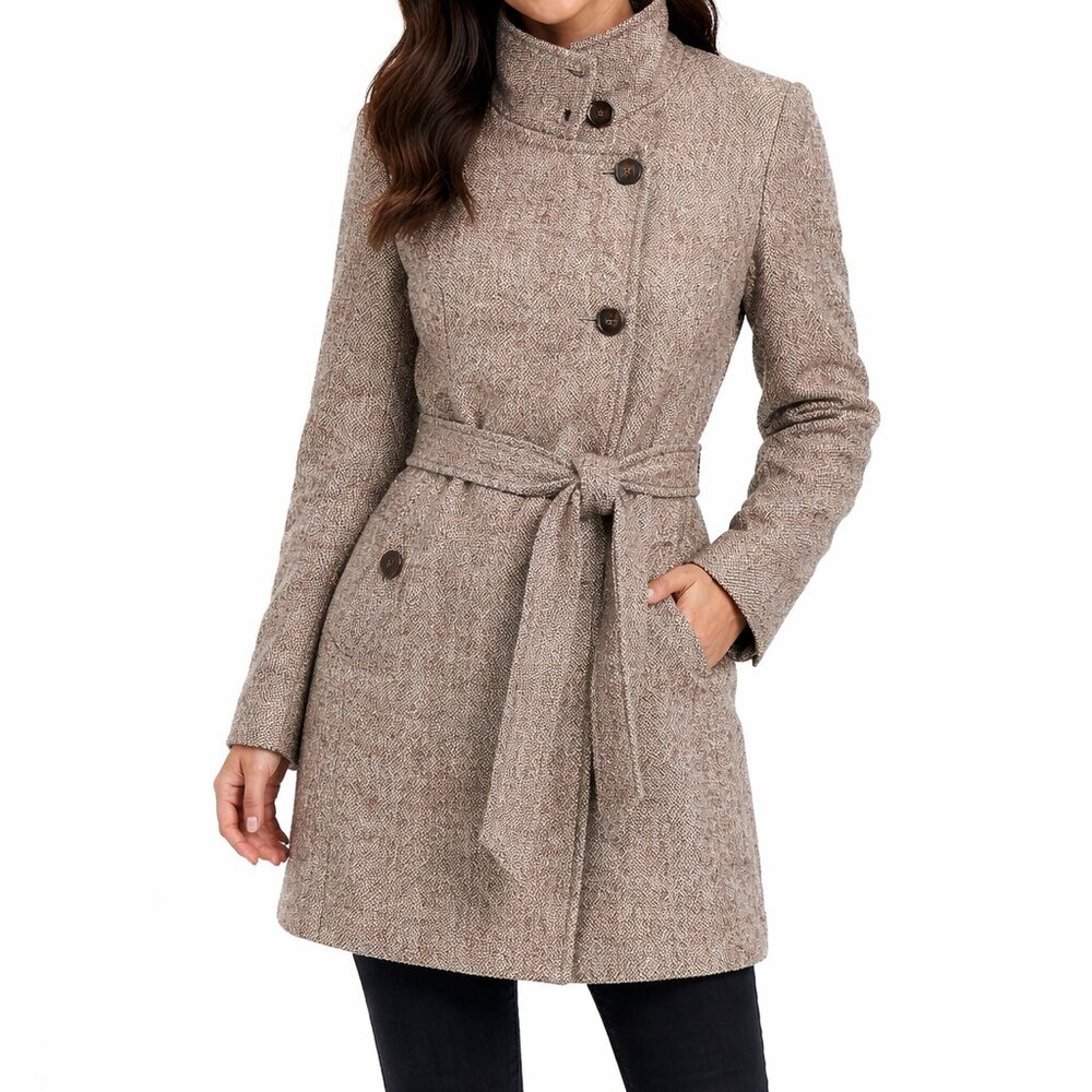 NWT Tahari Brown Wool Blend Tweed Military Style Coat